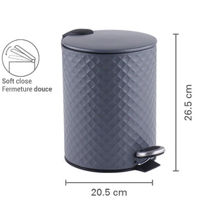 Jessar - Poubelle à Pédale, Capacité de 5 Litres, Fermeture Douce, Gris - Simple Boutique