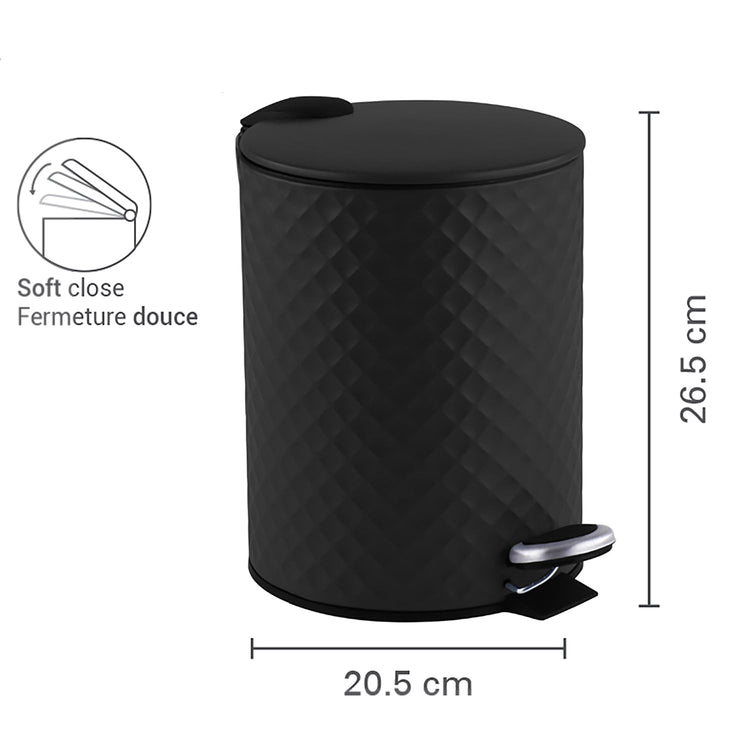 Jessar - Poubelle à Pédale, Capacité de 5 Litres, Fermeture Douce, Noir - Simple Boutique