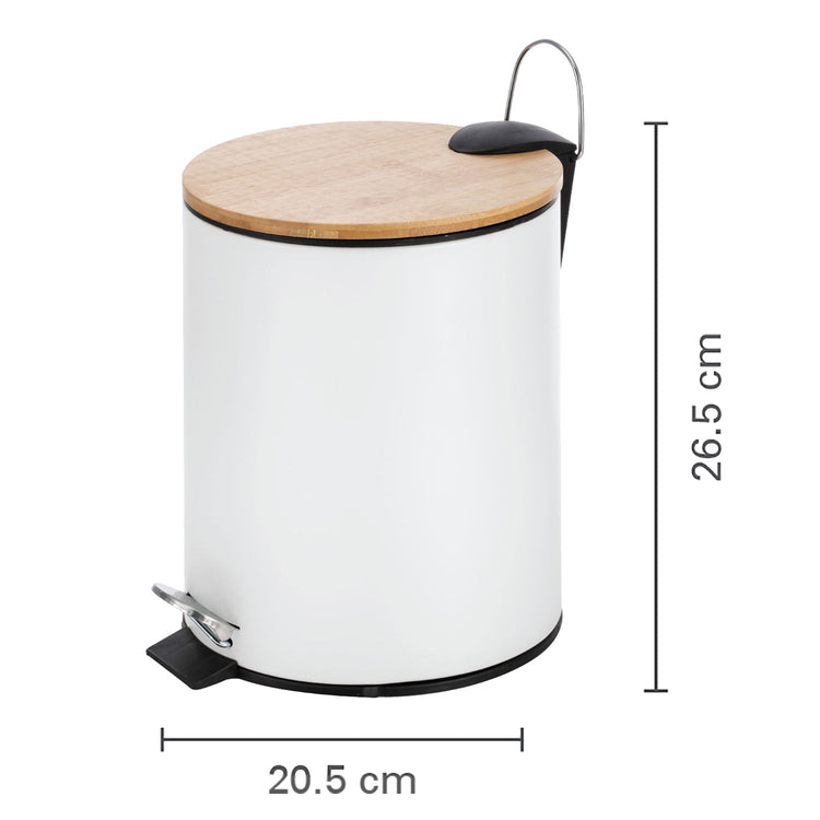 Jessar - Poubelle à Pédale avec Couvercle en Bambou, Capacité de 5 Litres, Blanc - Simple Boutique