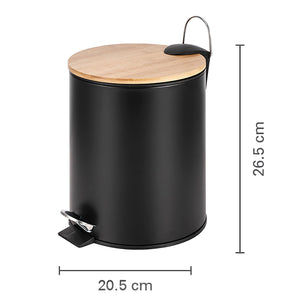 Jessar - Poubelle à Pédale avec Couvercle en Bambou, Capacité de 5 Litres, Noir - Simple Boutique