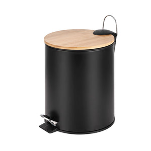 Jessar - Poubelle à Pédale avec Couvercle en Bambou, Capacité de 5 Litres, Noir - Simple Boutique
