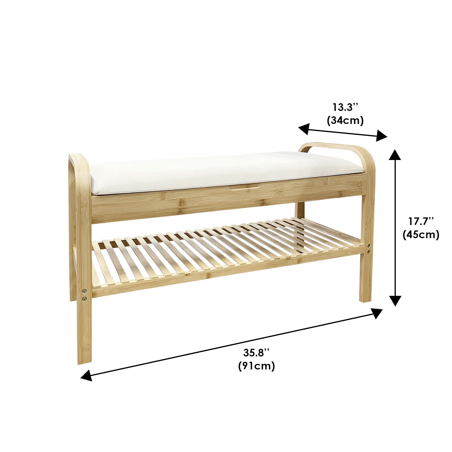 Jessar - Tabouret d'entrée avec Rangement pour Chaussures, Assise Rembourrée, Cadre en Bambou - Simple Boutique