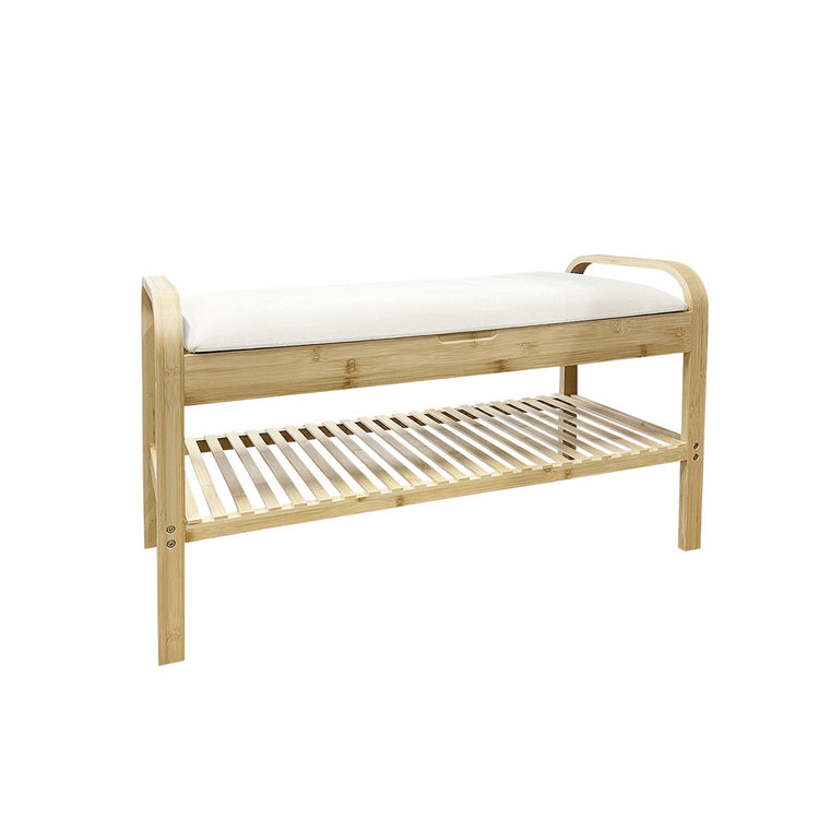 Jessar - Tabouret d'entrée avec Rangement pour Chaussures, Assise Rembourrée, Cadre en Bambou - Simple Boutique