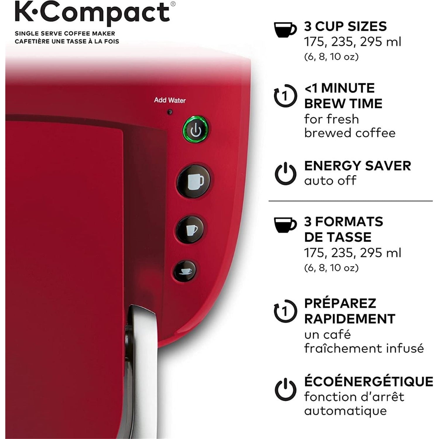 Keurig - Cafetière 1 Tasse K-Compact pour Dosette de Café K-Cup, Réservoir d'eau de 36oz, Rouge - Simple Boutique