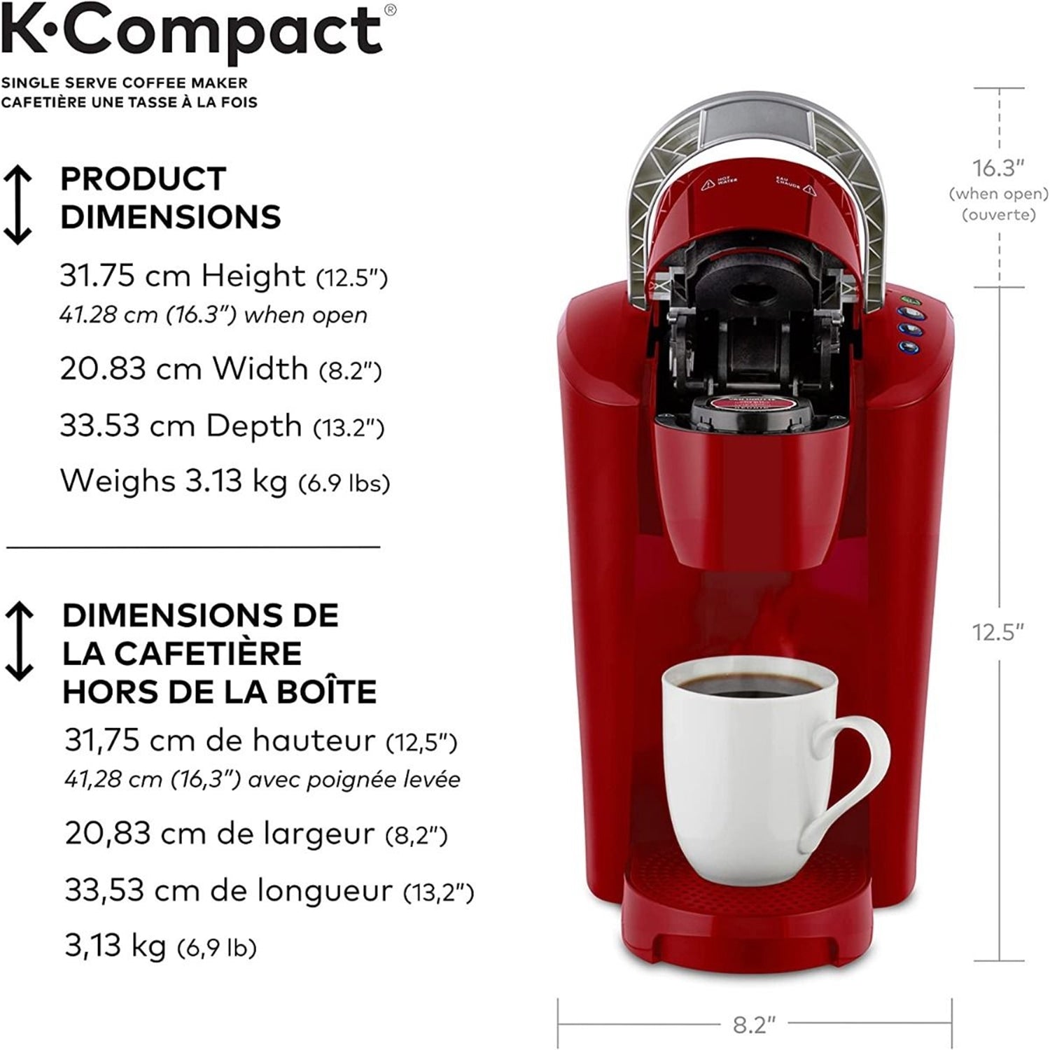 Keurig - Cafetière 1 Tasse K-Compact pour Dosette de Café K-Cup, Réservoir d'eau de 36oz, Rouge - Simple Boutique