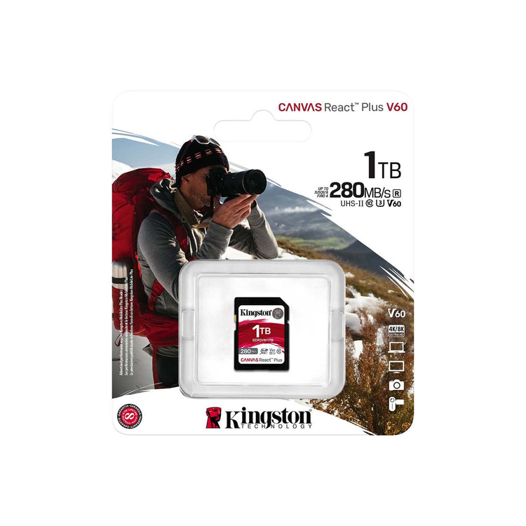 Kingston - Carte Mémoire SD Canvas React Plus V60, SDXC UHS-II 280R/100W U3/V60/4K, Capacité de 1 To - Simple Boutique