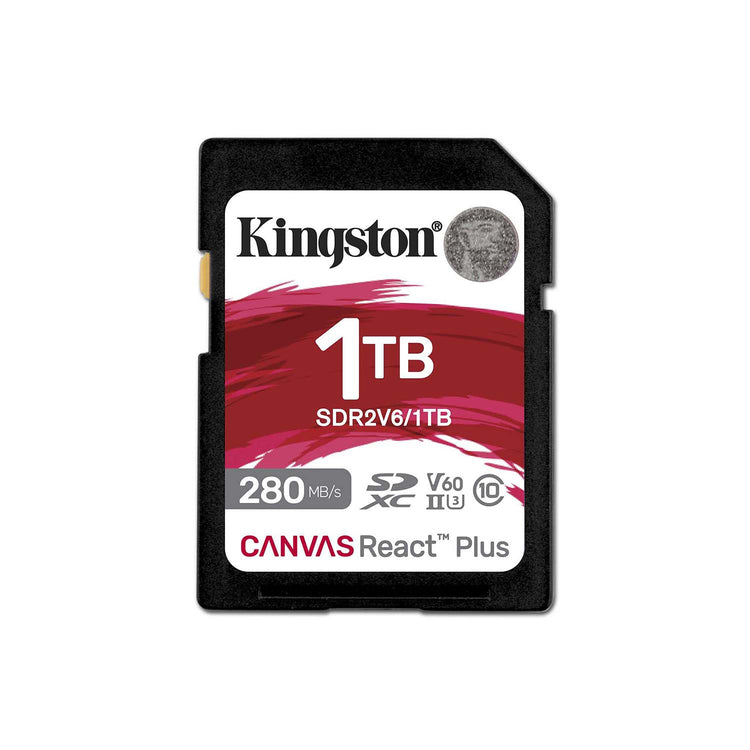 Kingston - Carte Mémoire SD Canvas React Plus V60, SDXC UHS-II 280R/100W U3/V60/4K, Capacité de 1 To - Simple Boutique