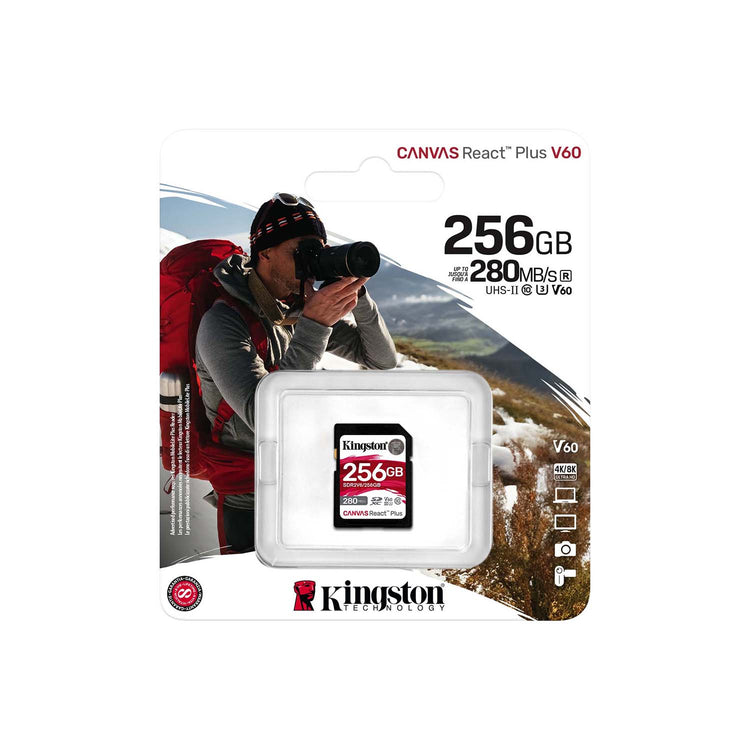 Kingston - Carte Mémoire SD Canvas React Plus V60, SDXC UHS-II 280R/100W U3/V60/4K, Capacité de 256 Go - Simple Boutique