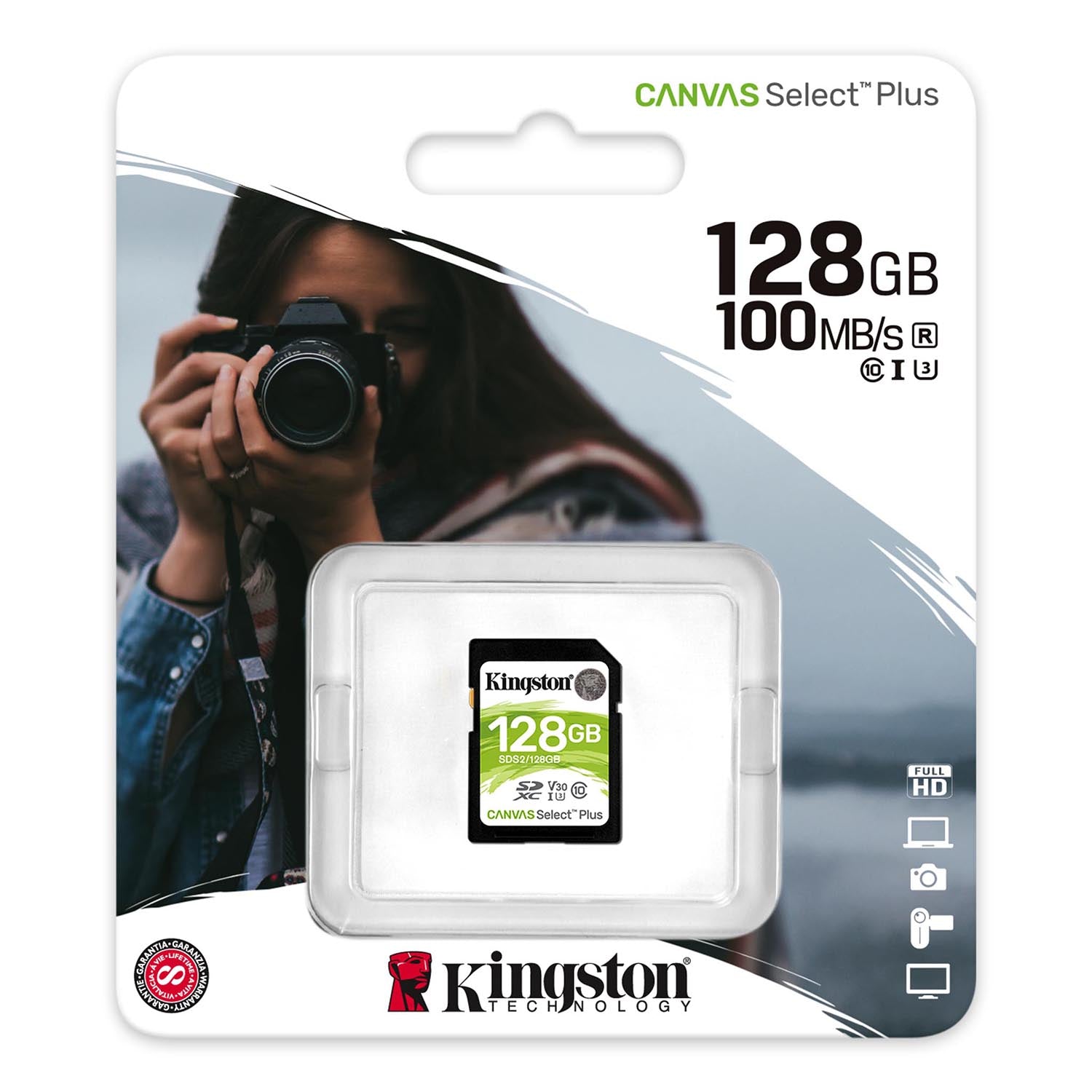 Kingston - Carte SD Canvas Select Plus, 100R C10 UHS-I U1 V10, Capacité de 128 Go - Simple Boutique