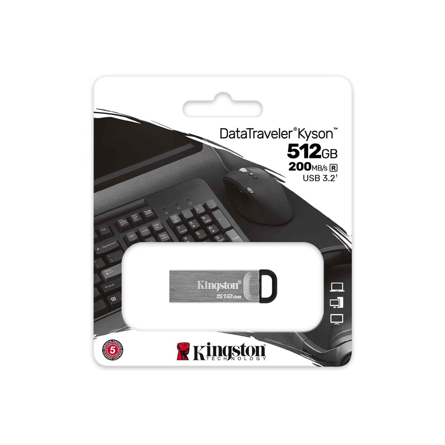 Kingston - Clé USB 3.2 DataTraveler Kyson, 200 Mo/s, Boitier en Métal, Capacité de 512Go - Simple Boutique
