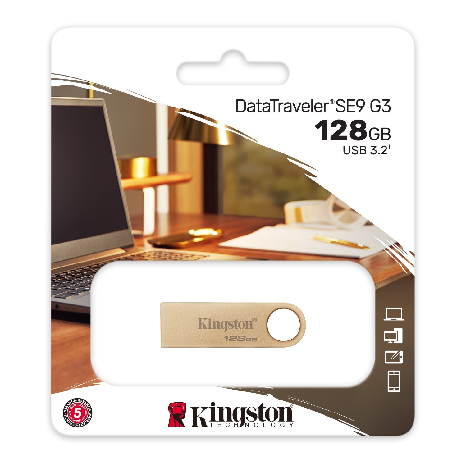 Kingston - Clé USB 3.2 DataTraveler SE9 G3, 220MB/s, Boitier en Métal, Capacité de 128GO - Simple Boutique