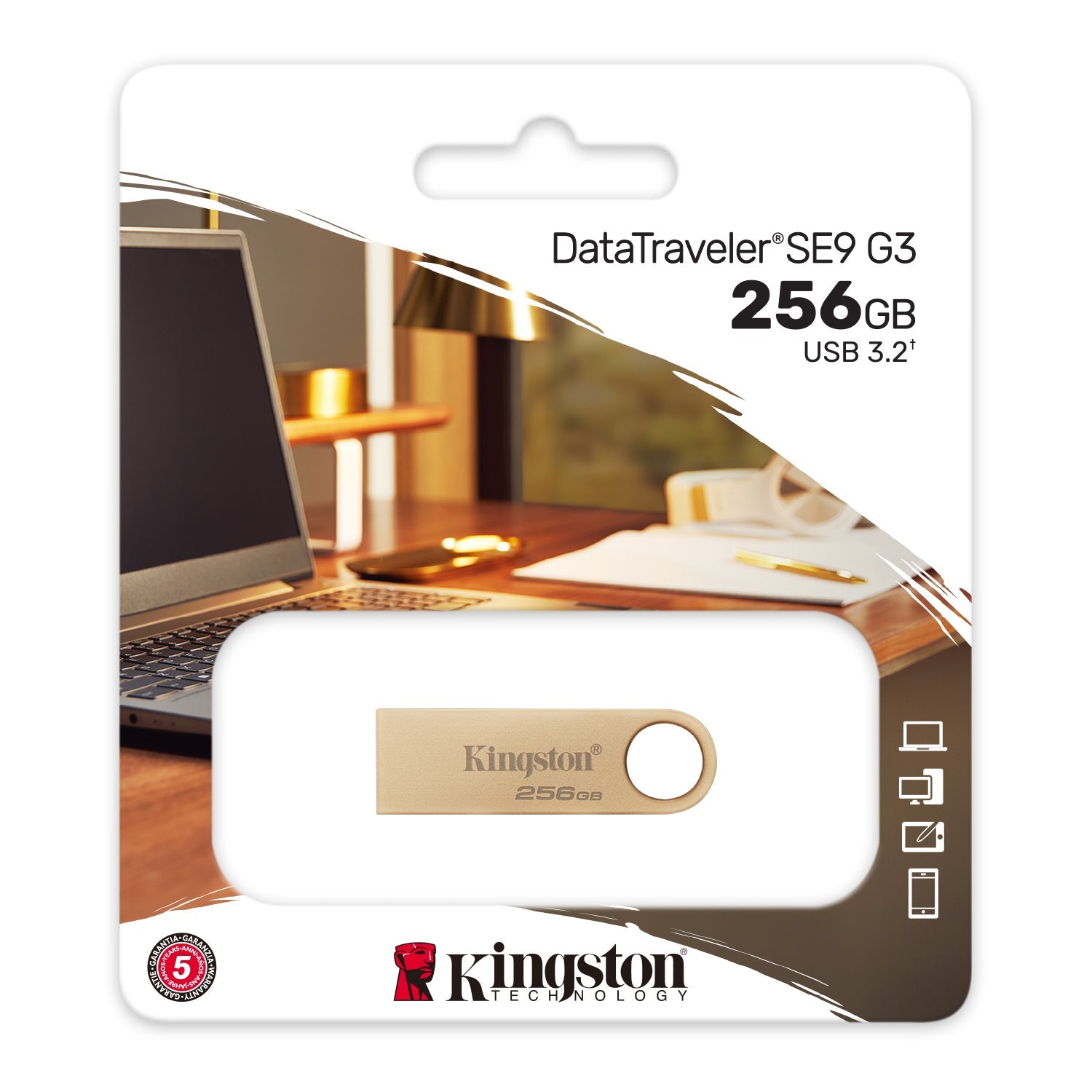 Kingston - Clé USB 3.2 DataTraveler SE9 G3, 220MB/s, Boitier en Métal, Capacité de 256GO - Simple Boutique