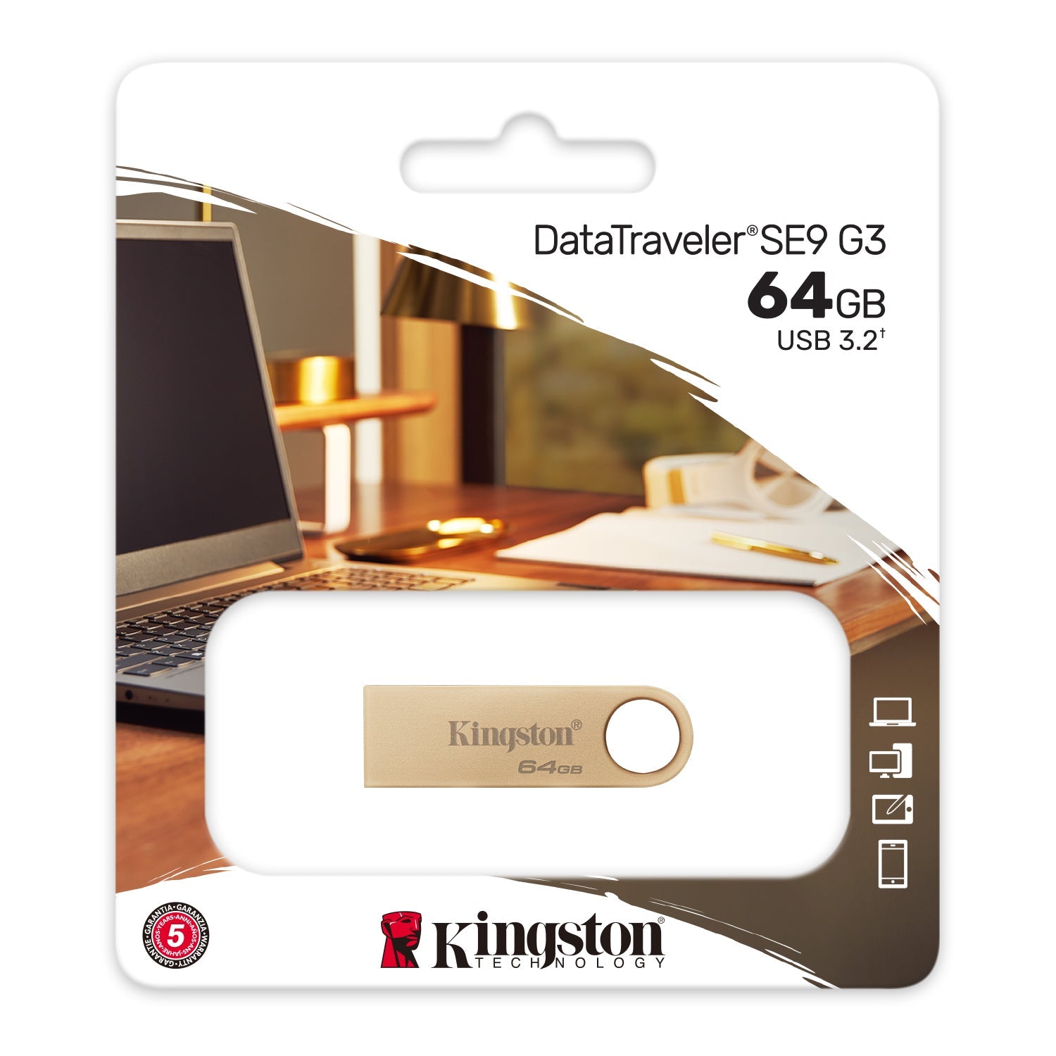 Kingston - Clé USB 3.2 DataTraveler SE9 G3, 220MB/s, Boitier en Métal, Capacité de 64GO - Simple Boutique