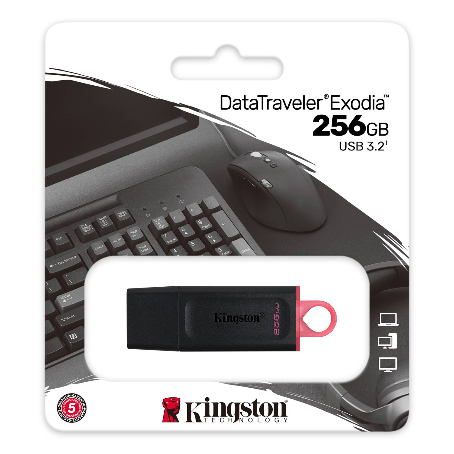 Kingston - Clé USB 3.2 Gen 1 DataTraveler Exodia, Capacité de 256 Go, Rouge - Simple Boutique