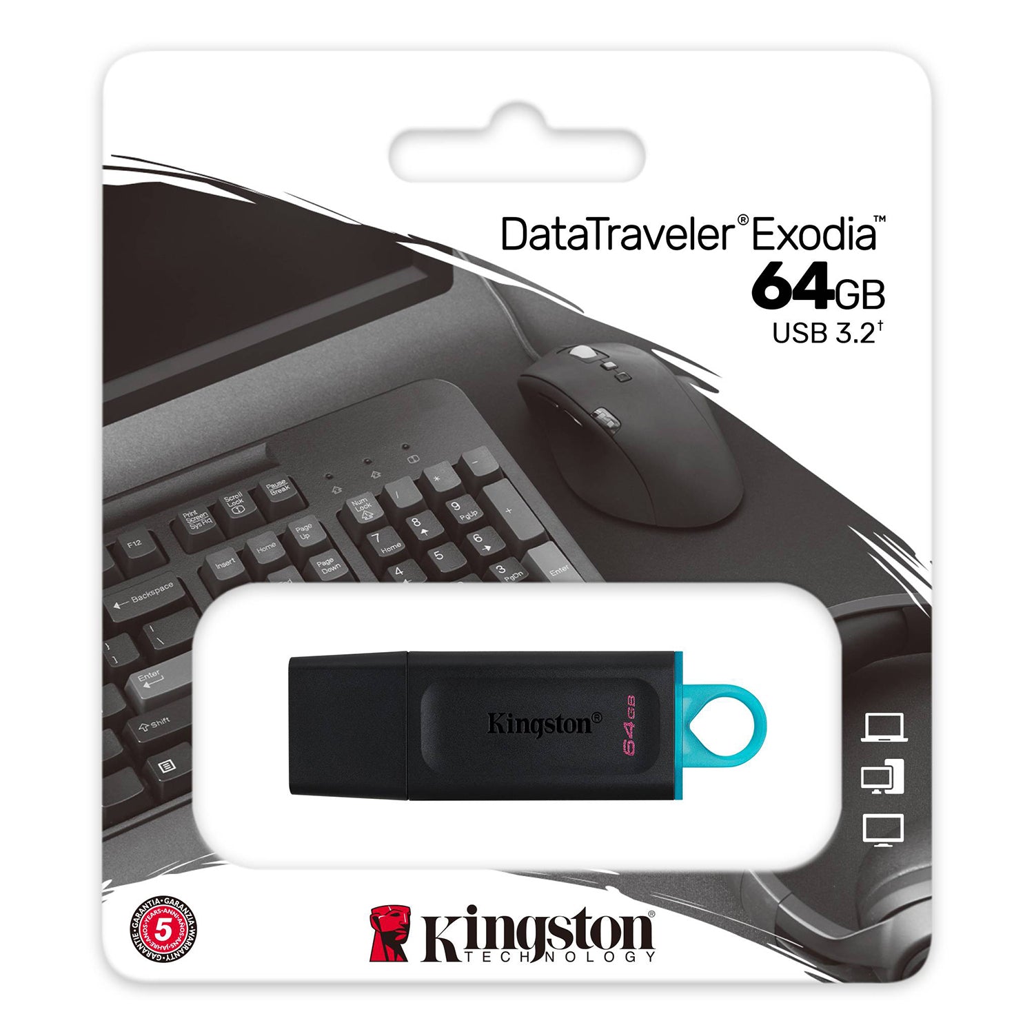 Kingston - Clé USB 3.2 Gen 1 DataTraveler Exodia, Capacité de 64 Go, Bleu - Simple Boutique