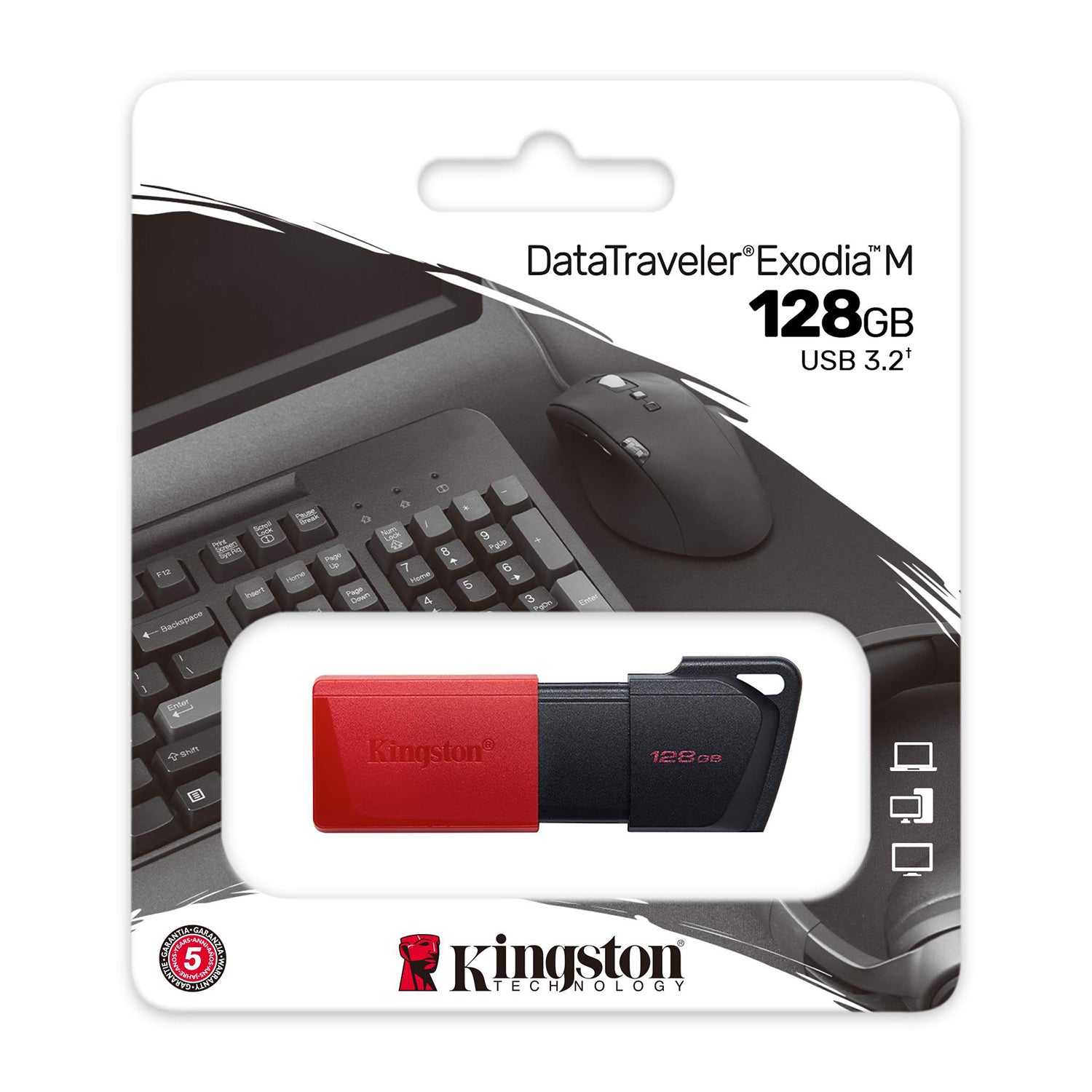 Kingston - Clé USB 3.2 Gen 1 DataTraveler Exodia M, Capacité de 128 Go, Rouge - Simple Boutique