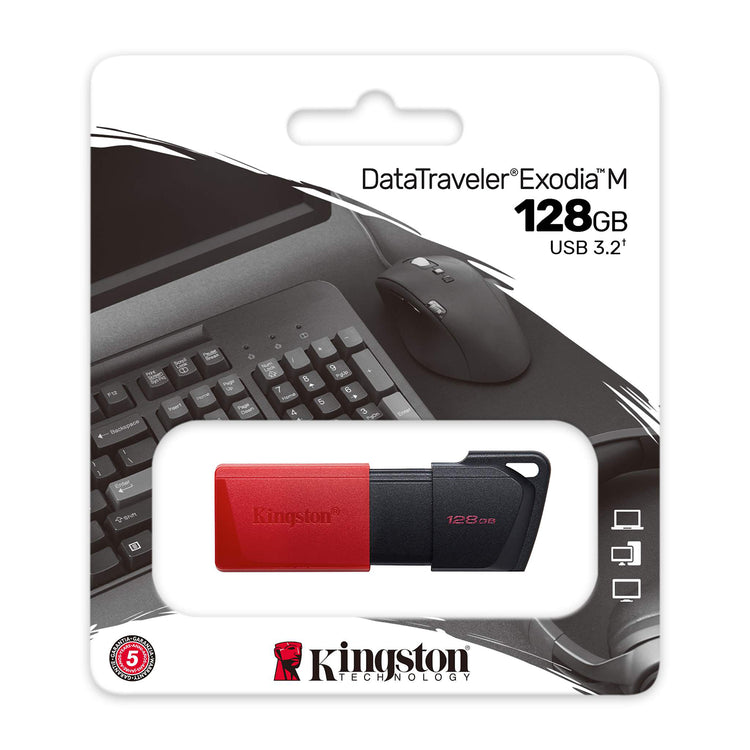 Kingston - Clé USB 3.2 Gen 1 DataTraveler Exodia M, Capacité de 128 Go, Rouge - Simple Boutique