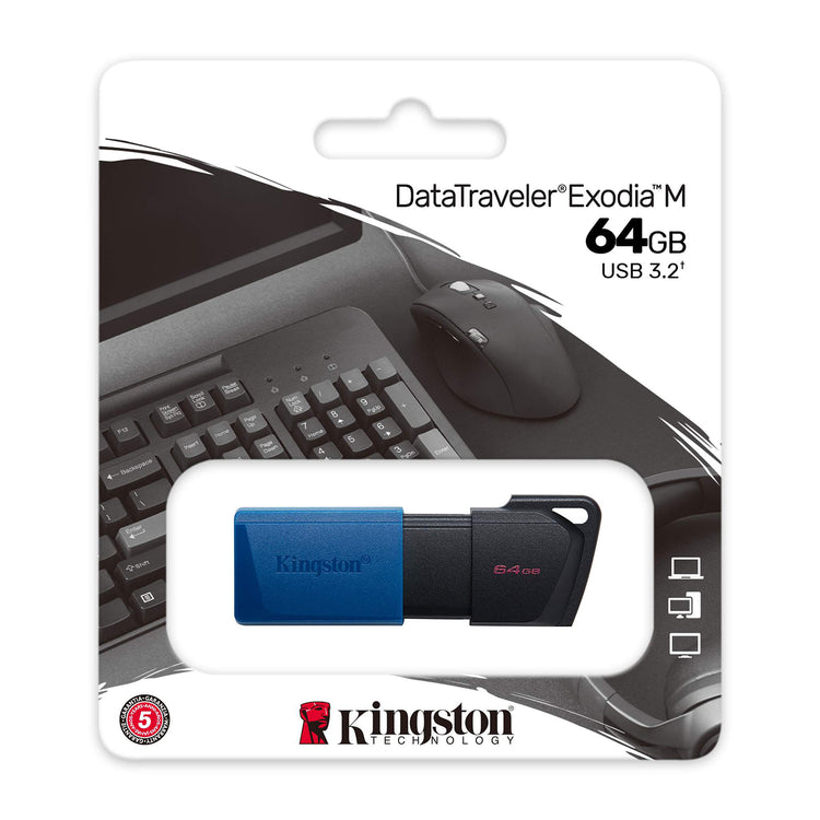 Kingston - Clé USB 3.2 Gen 1 DataTraveler Exodia M, Capacité de 64 Go, Bleu - Simple Boutique
