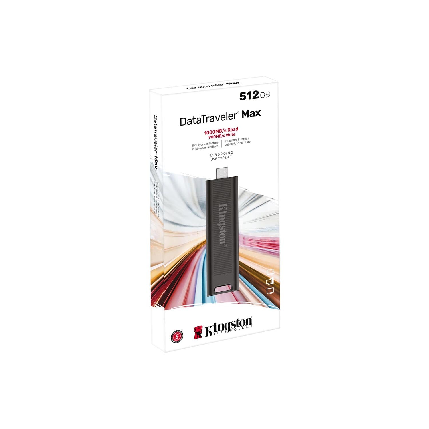 Kingston - Clé USB 3.2 Gen 2 Type-C DataTraveler Max, Capacité de 512 Go, Noir - Simple Boutique