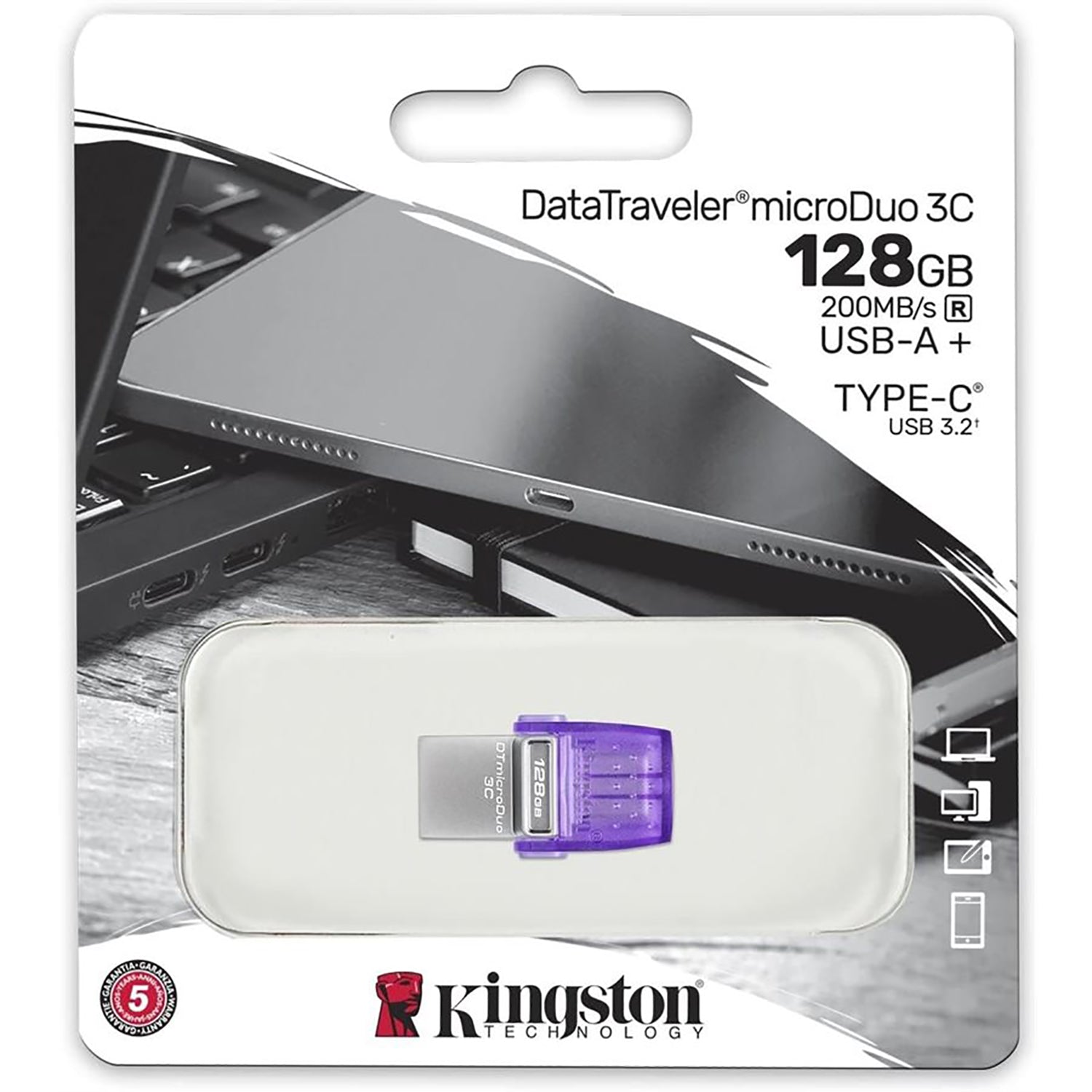 Kingston - Clé USB 3.2 Type-C et Type-A DataTraveler microDuo 3C, 200 Mo/s, Capacité de 128Go - Simple Boutique