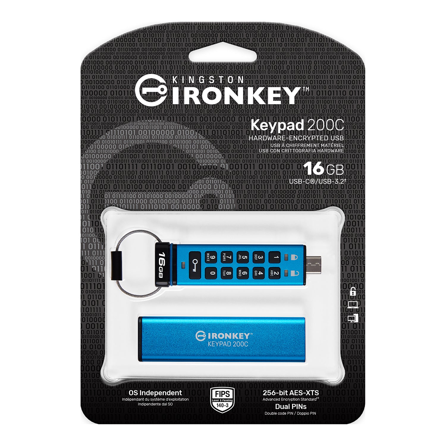 Kingston - Clé USB-C à Cryptage IronKey Keypad série 200, Certifié FIPS 140-3 Niveau 3 (en attente), Capacité de 16 Go - Simple Boutique