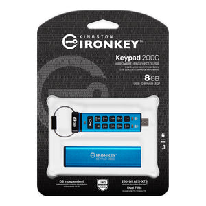 Kingston - Clé USB-C à Cryptage IronKey Keypad série 200, Certifié FIPS 140-3 Niveau 3 (en attente), Capacité de 8 Go - Simple Boutique