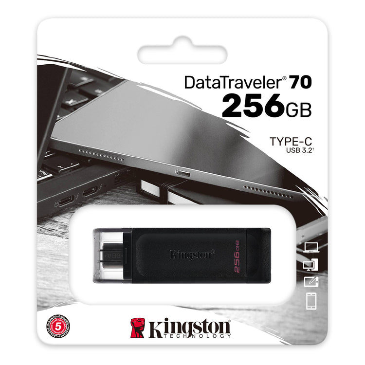 Kingston - Clé USB Type-C 3.2 Gen 1 DataTraveler 70, Capacité de 256 Go, Noir - Simple Boutique