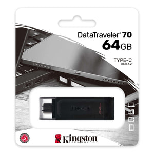 Kingston - Clé USB Type-C 3.2 Gen 1 DataTraveler 70, Capacité de 64 Go, Noir - Simple Boutique