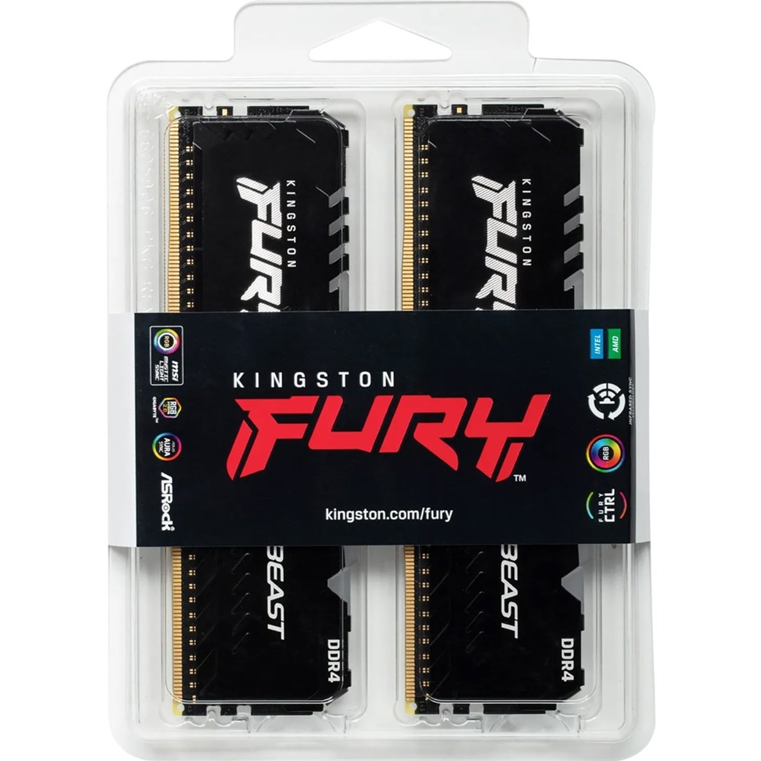 Kingston - Ensemble de 2 Modules de Mémoires Fury Beast RGB DDR4 32GO, 3200MT/s, Non-ECC Unbuffered DIMM - Simple Boutique