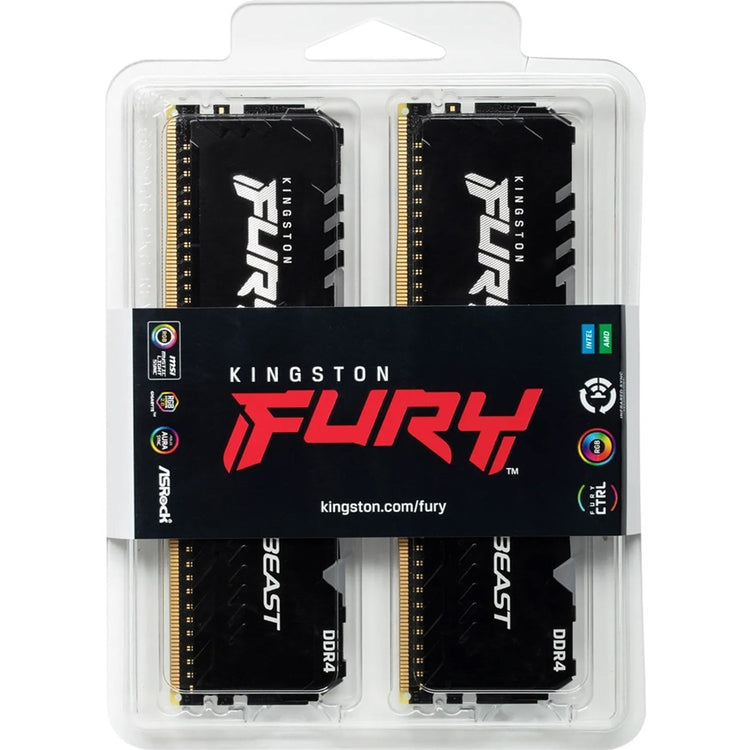Kingston - Ensemble de 2 Modules de Mémoires Fury Beast RGB DDR4 32GO, 3200MT/s, Non-ECC Unbuffered DIMM - Simple Boutique