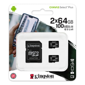 Kingston - Lot de 2 Cartes Mémoires microSD Canvas Select Plus, 100R A1 C10, Capacité de 64 Go - Simple Boutique