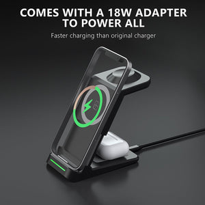 LAX - Station de Charge Rapide Sans-Fil 3 en 1, Noir - Simple Boutique