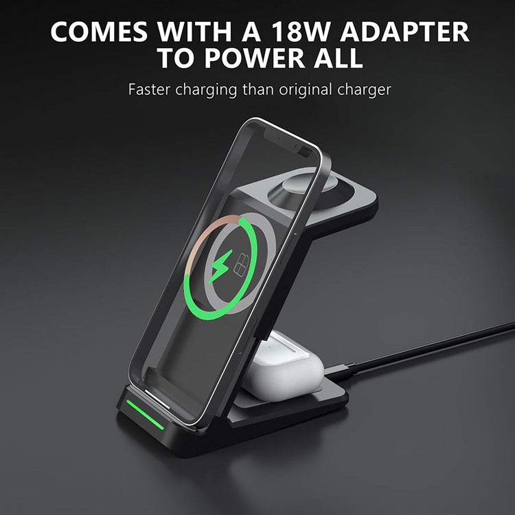 LAX - Station de Charge Rapide Sans-Fil 3 en 1, Noir - Simple Boutique