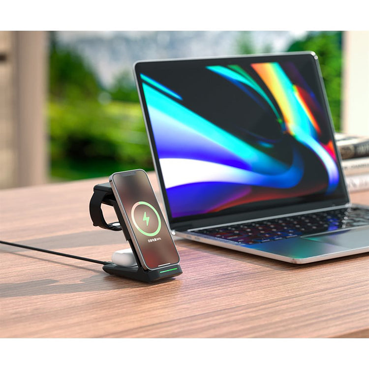 LAX - Station de Charge Rapide Sans-Fil 3 en 1, Noir - Simple Boutique