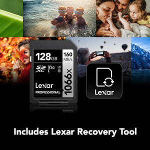 Lexar - Carte SDXC UHS-I 1066 x Professional Silver Series, Jusqu'à 160 Mo/s de Lecture, Capacité de 128GO - Simple Boutique