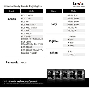 Lexar - Carte SDXC UHS-I 1066 x Professional Silver Series, Jusqu'à 160 Mo/s de Lecture, Capacité de 256GO - Simple Boutique