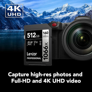 Lexar - Carte SDXC UHS-I 1066 x Professional Silver Series, Jusqu'à 160 Mo/s de Lecture, Capacité de 512GO - Simple Boutique