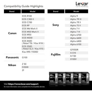 Lexar - Carte SDXC UHS-I 1066 x Professional Silver Series, Jusqu'à 160 Mo/s de Lecture, Capacité de 512GO - Simple Boutique
