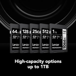 Lexar - Carte SDXC UHS-I 1066 x Professional Silver Series, Jusqu'à 160 Mo/s de Lecture, Capacité de 512GO - Simple Boutique