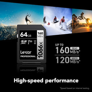 Lexar - Carte SDXC UHS-I 1066 x Professional Silver Series, Jusqu'à 160 Mo/s de Lecture, Capacité de 64GO - Simple Boutique