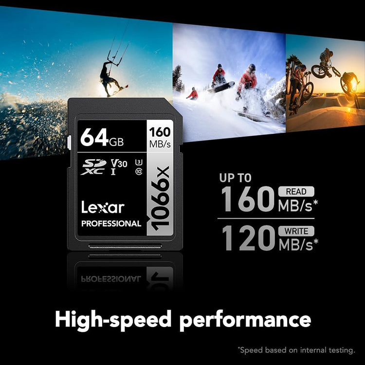 Lexar - Carte SDXC UHS-I 1066 x Professional Silver Series, Jusqu'à 160 Mo/s de Lecture, Capacité de 64GO - Simple Boutique
