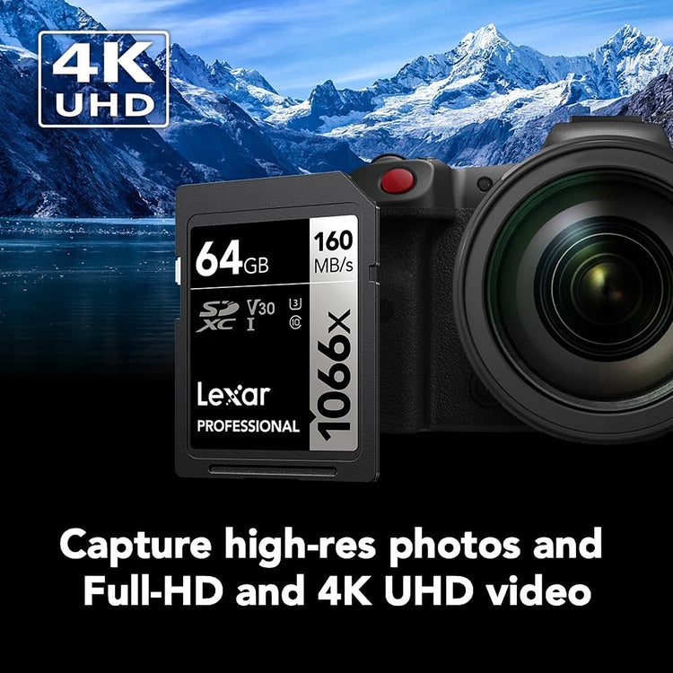 Lexar - Carte SDXC UHS-I 1066 x Professional Silver Series, Jusqu'à 160 Mo/s de Lecture, Capacité de 64GO - Simple Boutique