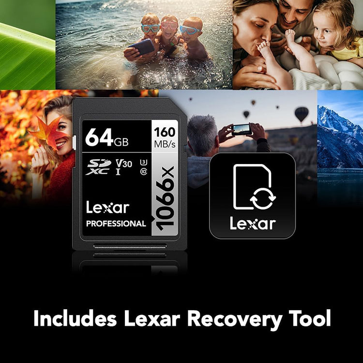 Lexar - Carte SDXC UHS-I 1066 x Professional Silver Series, Jusqu'à 160 Mo/s de Lecture, Capacité de 64GO - Simple Boutique