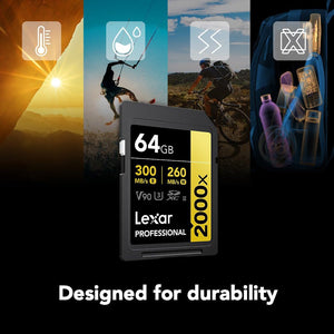 Lexar - Carte SDXC UHS-II 2000X Professional, Jusqu'à 300 Mo/s en Lecture, Capacité de 64GO - Simple Boutique