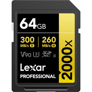 Lexar - Carte SDXC UHS-II 2000X Professional, Jusqu'à 300 Mo/s en Lecture, Capacité de 64GO - Simple Boutique