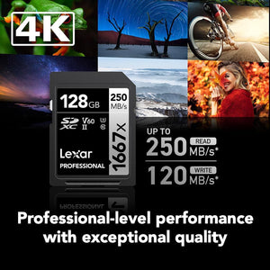 Lexar - Carte SDXC UHS-II/U3 1667X Professional, Jusqu'à 250 Mo/s de Lecture, Capacité de 128GO - Simple Boutique