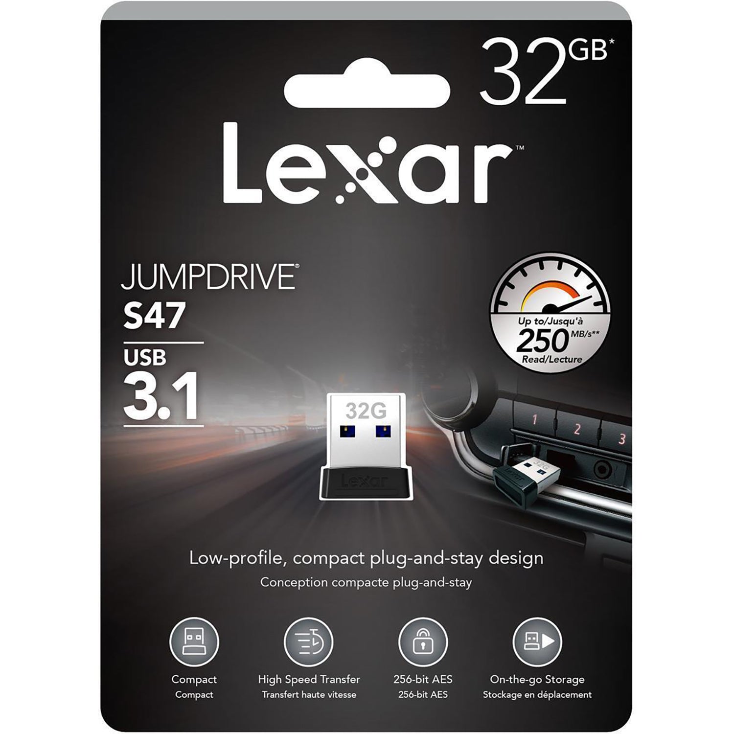 Lexar - Clé USB 3.1 Extra-Fine JumpDrive S47, Jusqu'à 250 Mo/s en Lecture, Capacité de 32GO - Simple Boutique