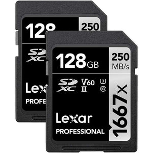 Lexar - Lot de 2 Cartes SDXC UHS-II/U3 1667X Professional, Jusqu'à 250 Mo/s de Lecture, Capacité de 128GO - Simple Boutique