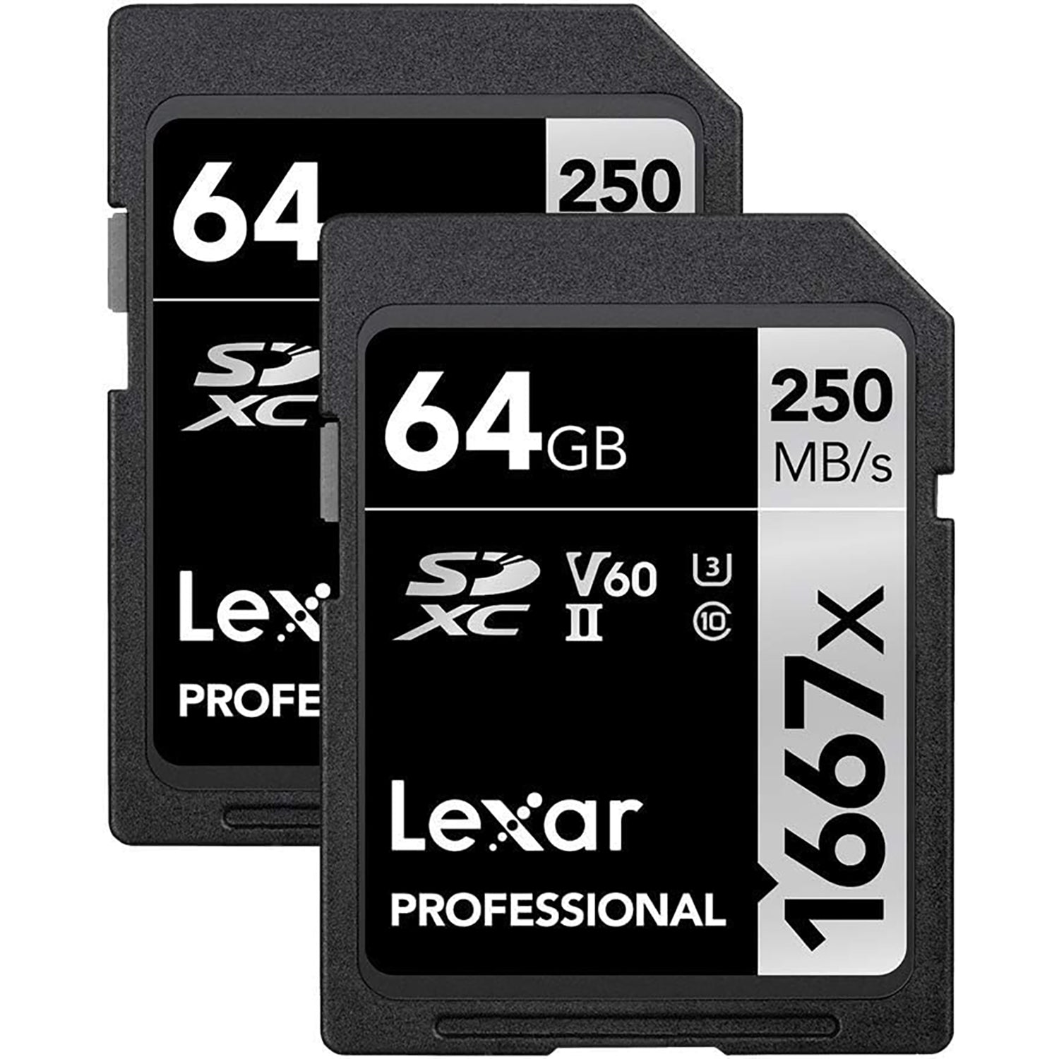 Lexar - Lot de 2 Cartes SDXC UHS-II/U3 1667X Professional, Jusqu'à 250 Mo/s de Lecture, Capacité de 64GO - Simple Boutique