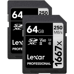 Lexar - Lot de 2 Cartes SDXC UHS-II/U3 1667X Professional, Jusqu'à 250 Mo/s de Lecture, Capacité de 64GO - Simple Boutique